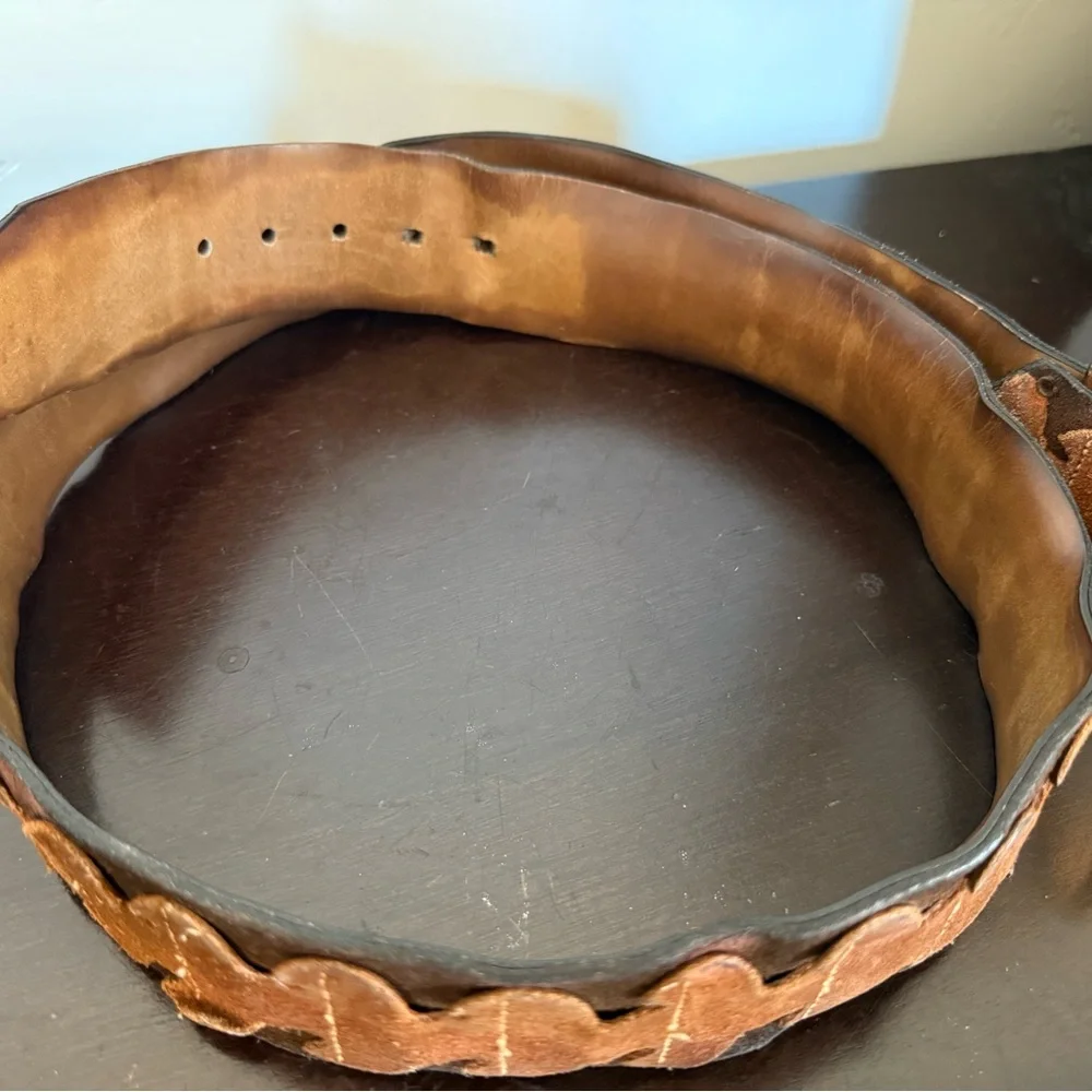 VTG CANTERBURY Brown Leather w/ Suede Crafted Brass Buckle Men's Belt 38